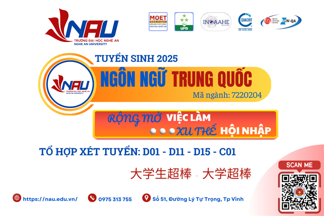 Ngành Ngôn ngữ Trung tại Trường Đại học Nghệ An xét tuyển theo những phương thức nào?