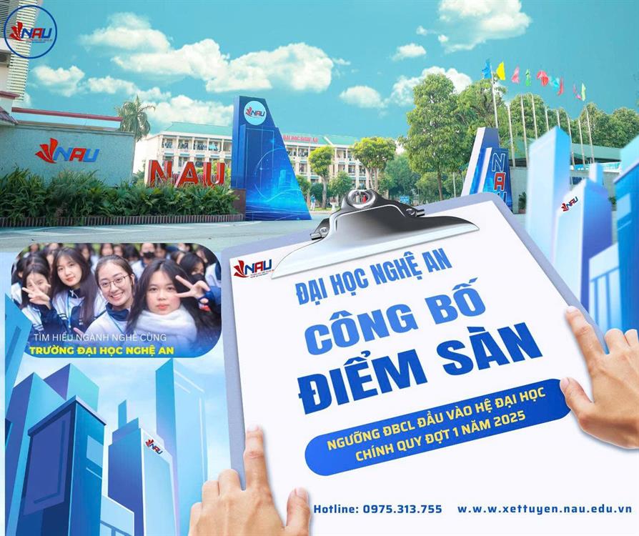 Trường Đại học Nghệ An thông báo ngưỡng điểm xét tuyển đầu vào đối với các phương thức xét tuyển hệ Đại học chính quy đợt 1 - Năm 2025